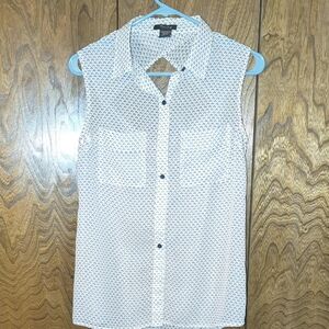 White and Blue Geometric Blouse